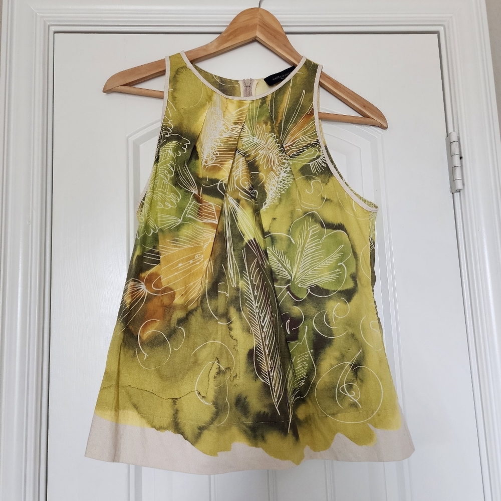 Piazza Sempione Yellow Green Floral Italian Cotton Tank 6